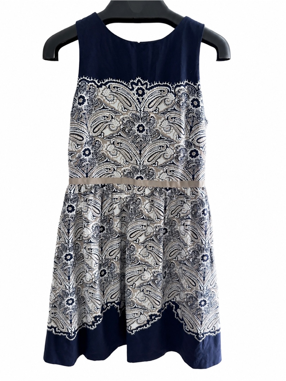 Ann Taylor LOFT Paisley Fit & Flare Dress Size 6 Navy Sleeveless Career Chic